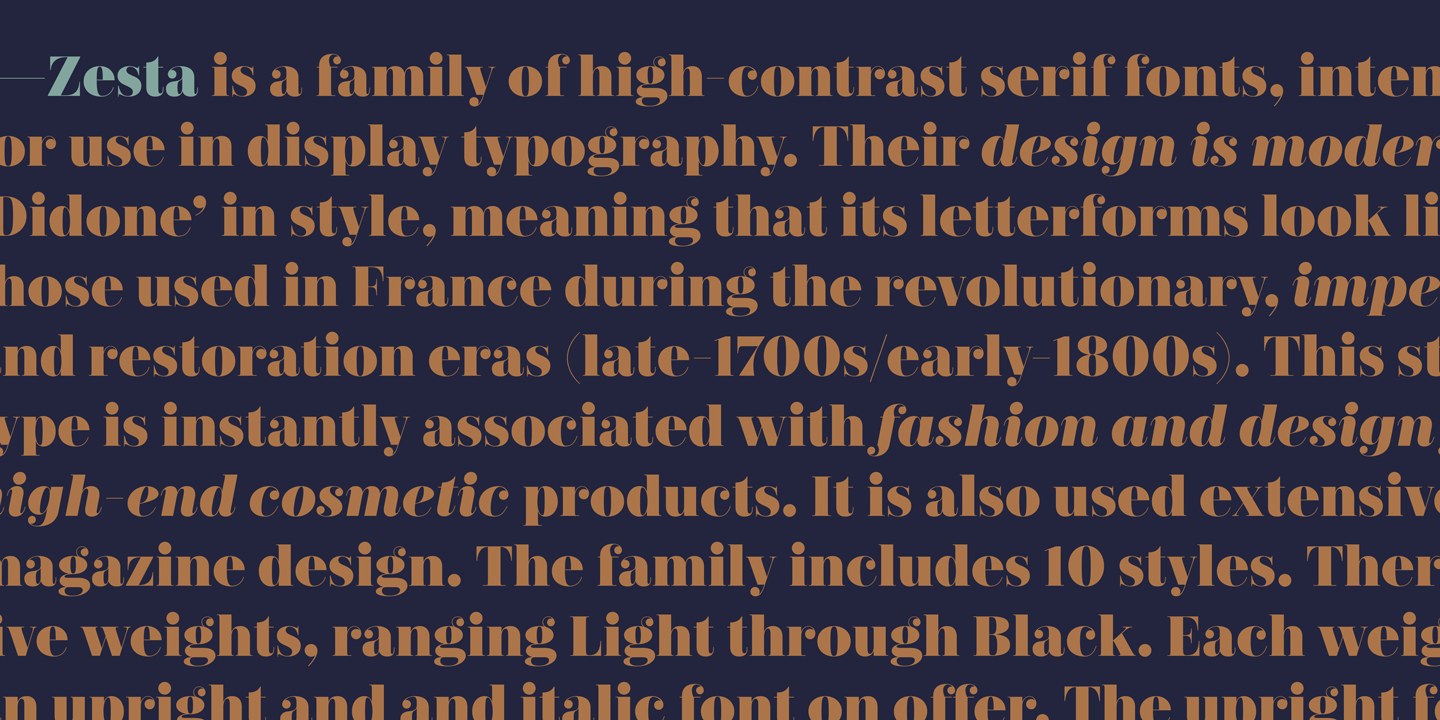 Przykład czcionki Zesta Light Italic